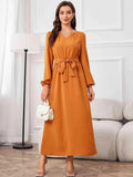 Tie Waist Puff Sleeve Maxi Dress - Trendsi