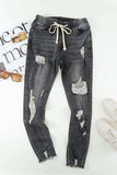 Drawstring Distressed Raw Hem Jeans with Pockets - Trendsi - Flyclothing LLC
