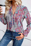 Printed Notched Long Sleeve Shirt - Trendsi - Flyclothing LLC