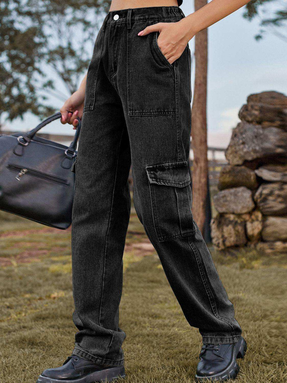 High Waist Cargo Jeans - Trendsi - Flyclothing LLC