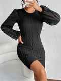 Round Neck Puff Sleeve Tulip Hem Mini Dress - Trendsi