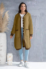 Button Up Contrast Trim Hooded Cardigan - Trendsi