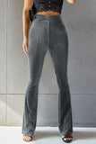 Ribbed High Waist Flare Pants - Trendsi