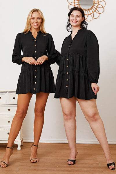 Ruffled Button Up Long Sleeve Tiered Shirt - Trendsi - Flyclothing LLC