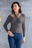 Halter Neck Long Sleeve Sweater - Trendsi - Flyclothing LLC