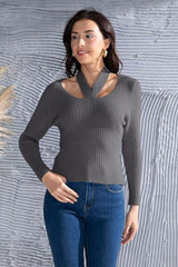 Halter Neck Long Sleeve Sweater - Trendsi