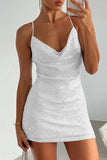 Cowl Neck Contrast Sequin Sleeveless Mini Dress - Trendsi - Flyclothing LLC