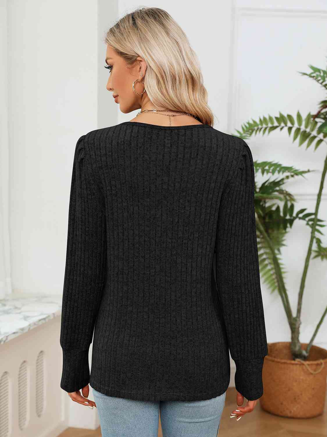 Lace Detail V-Neck Ribbed Blouse - Trendsi - Flyclothing LLC