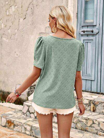 Openwork Round Neck Short Sleeve T-Shirt - Trendsi - Flyclothing LLC