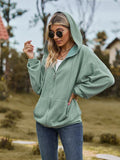 Zip Up Drawstring Long Sleeve Hooded Jacket - Flyclothing LLC