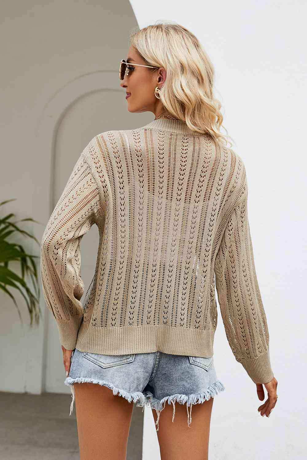 Openwork Button Front V-Neck Cardigan - Trendsi - Flyclothing LLC