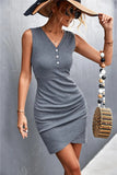 Buttoned V-Neck Tulip Hem Sleeveless Dress - Trendsi
