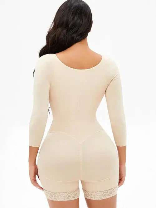 Full Size Zip Up Lace Detail Long Sleeve Shapewear - Trendsi - Flyclothing LLC