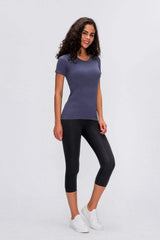 Round Neck Short Sleeve Active T-Shirt - Trendsi - Flyclothing LLC