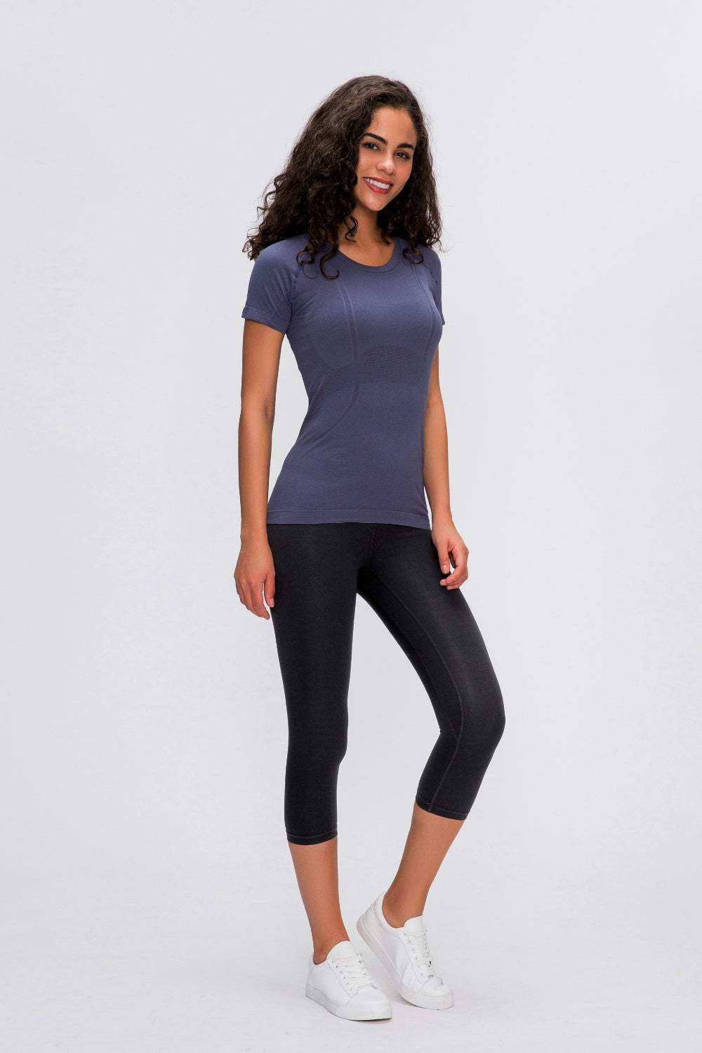 Round Neck Short Sleeve Active T-Shirt - Trendsi - Flyclothing LLC