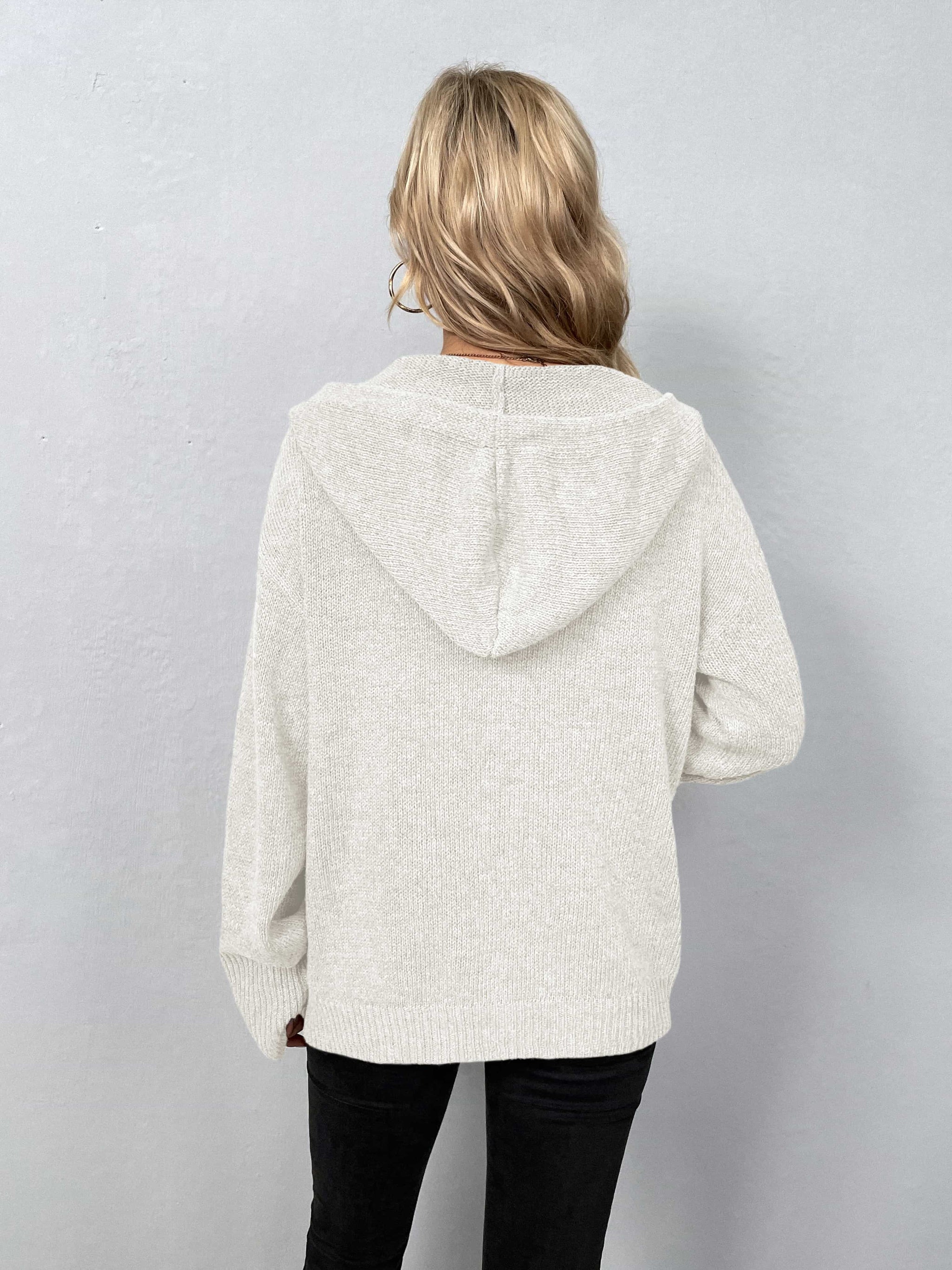 Button-Down Long Sleeve Hooded Sweater - Trendsi - Flyclothing LLC