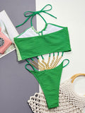 Contrast Halter Neck Chain Detail One-Piece Swimsuit - Trendsi