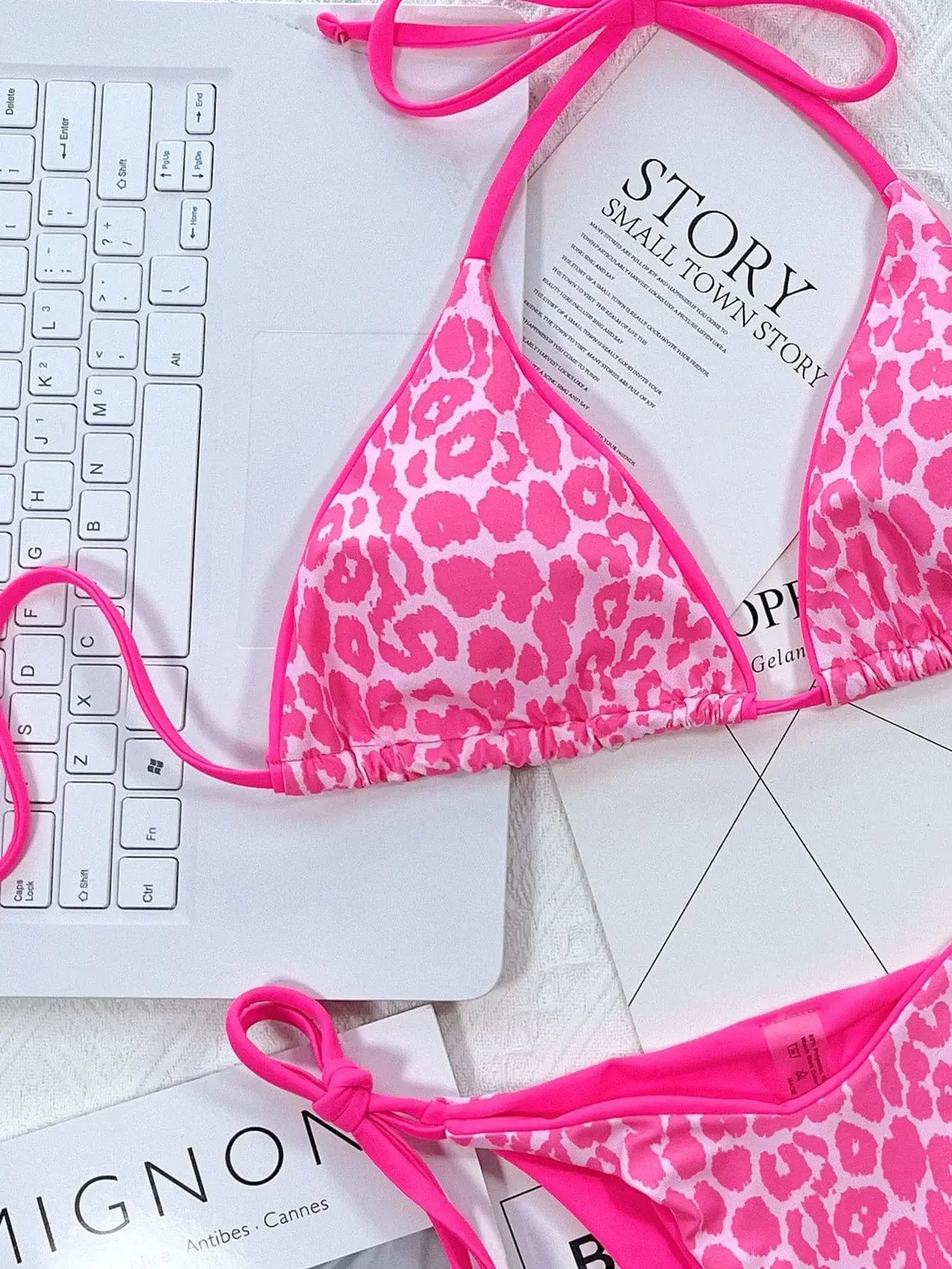 Leopard Print Halter Neck Tie Side Bikini Set - Trendsi - Flyclothing LLC