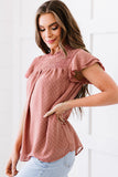 Polka Dot Smocked Flutter Sleeve Blouse - Trendsi