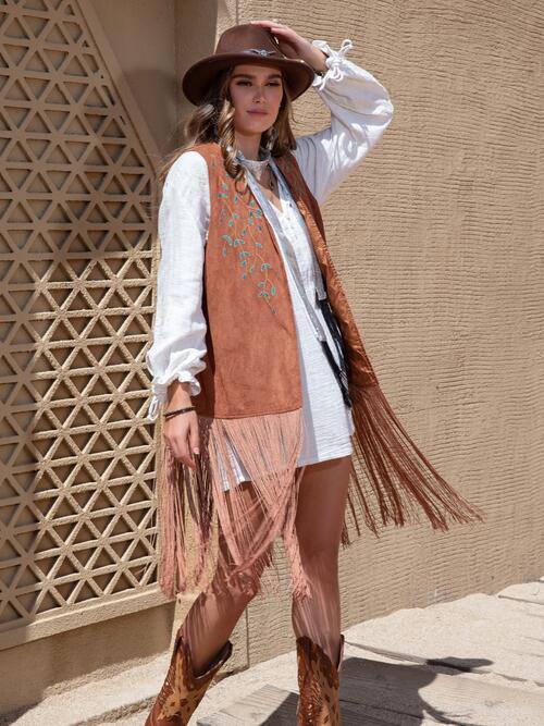 Fringe Hem Open Front Vest - Trendsi
