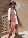 Fringe Hem Open Front Vest - Trendsi