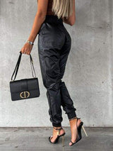 Smocked High Waist Pants with Pockets - Trendsi - Flyclothing LLC