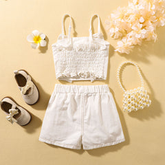 Girls Contrast Stitching Bow Detail Cami and Shorts Set