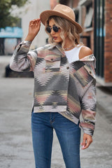 Printed Collared Neck Jacket - Trendsi