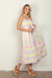 VERY J Striped Woven Smocked Midi Cami Dress - Flyclothing LLC