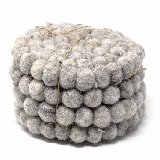 Hand Crafted Felt Ball Coasters from Nepal: 4-pack, Light Grey - Global Groove (T) - Global Groove