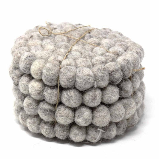 Hand Crafted Felt Ball Coasters from Nepal: 4-pack, Light Grey - Global Groove (T) - Flyclothing LLC