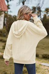 Cable-Knit Long Sleeve Hooded Jacket - Trendsi