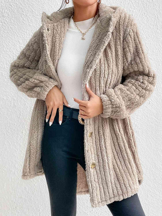 Button Down Hooded Coat - Trendsi