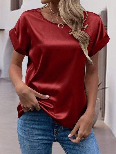 Round Neck Short Sleeve T-Shirt - Trendsi - Flyclothing LLC
