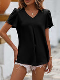 Ruche V-Neck Petal Sleeve Top - Trendsi - Flyclothing LLC