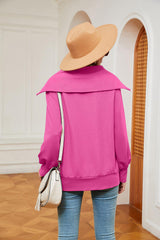 Half-Zip Collared Sweatshirt - Trendsi