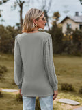Swiss Dot V-Neck Long Sleeve Blouse - Trendsi - Flyclothing LLC