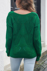 Openwork V-Neck Dropped Shoulder Sweater - Trendsi