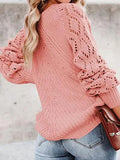 Openwork Round Neck Lantern Sleeve Sweater - Trendsi