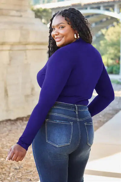Basic Bae Full Size Mock Neck Long Sleeve Bodysuit - Trendsi - Flyclothing LLC
