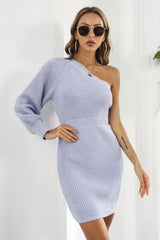 One Shoulder Raglan Sleeve Pencil Sweater Dress - Trendsi - Flyclothing LLC