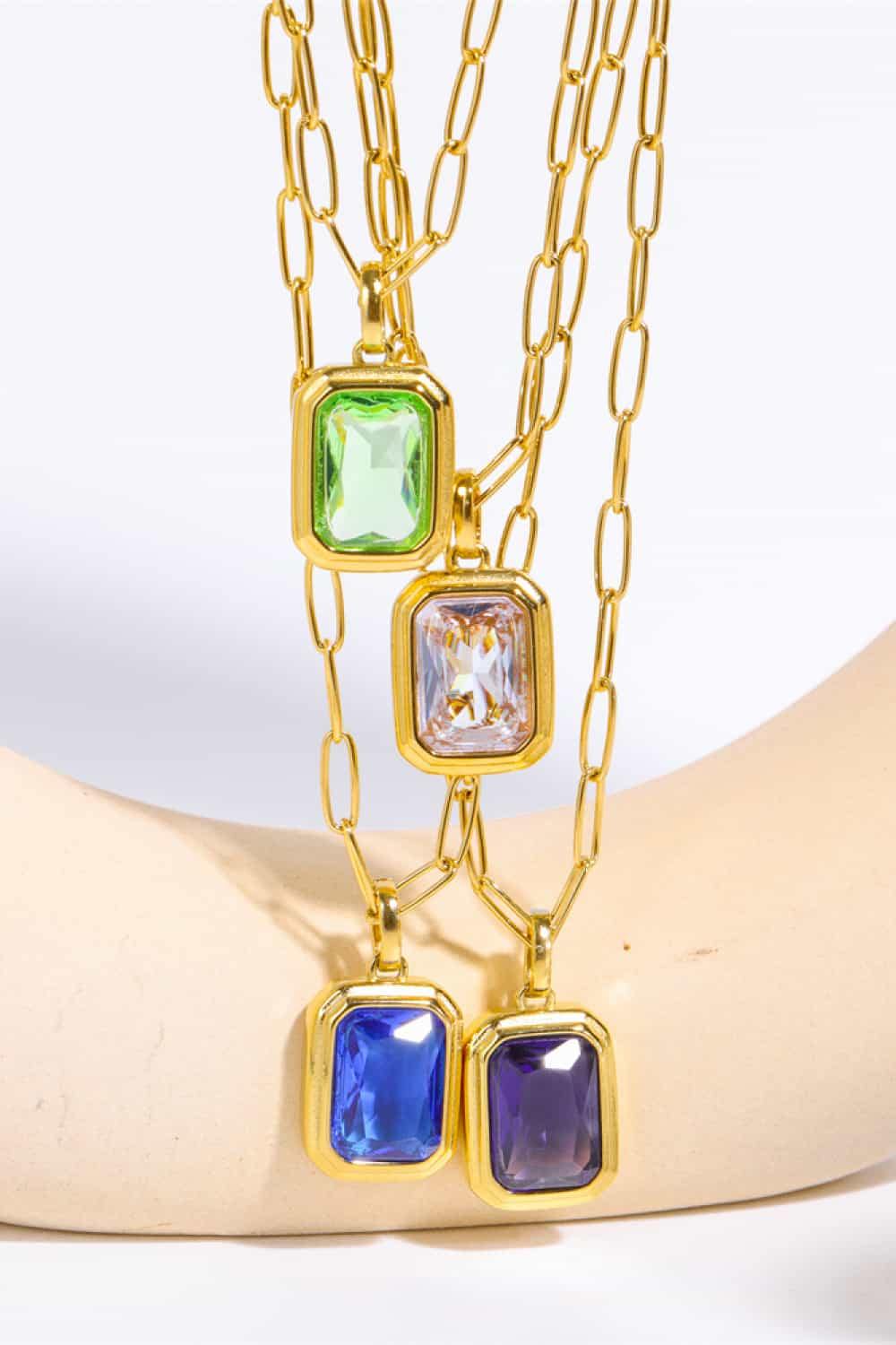 Zircon 18K Gold-Plated Geometrical Shape Pendant Necklace - Flyclothing LLC