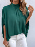 Tie Back Mock Neck Blouse - Trendsi