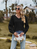 Swiss Dot V-Neck Long Sleeve Blouse - Trendsi - Flyclothing LLC