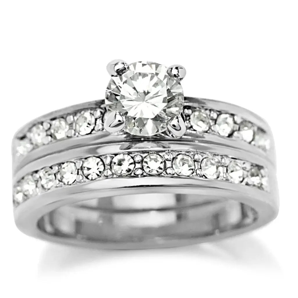 Alamode Rhodium Brass Ring with AAA Grade CZ in Clear - Alamode - Flyclothing LLC
