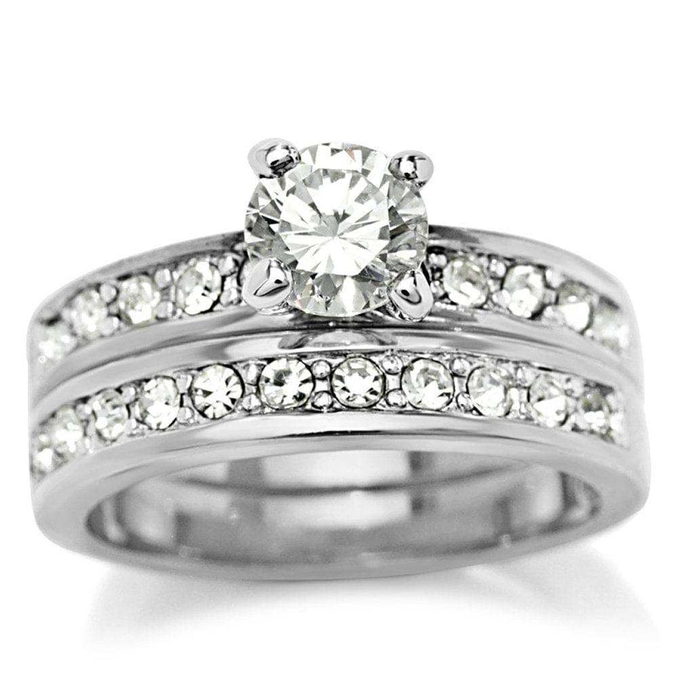 Alamode Rhodium Brass Ring with AAA Grade CZ in Clear - Alamode - Flyclothing LLC