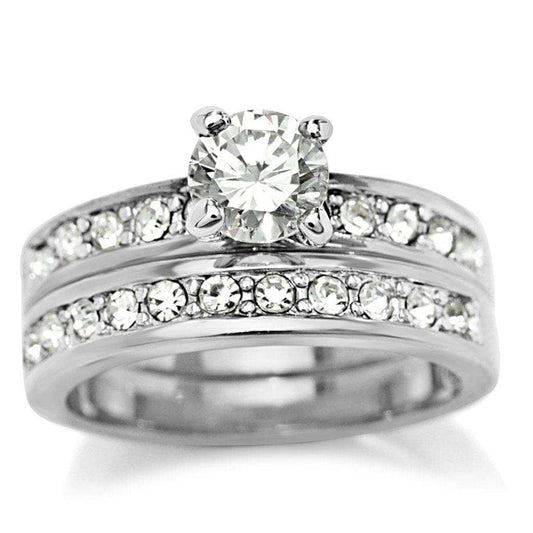 Alamode Rhodium Brass Ring with AAA Grade CZ in Clear - Alamode - Flyclothing LLC