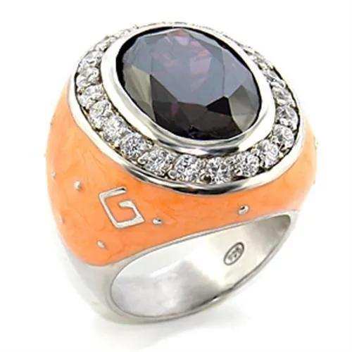 Alamode Rhodium Brass Ring with AAA Grade CZ in Amethyst - Alamode - Flyclothing LLC
