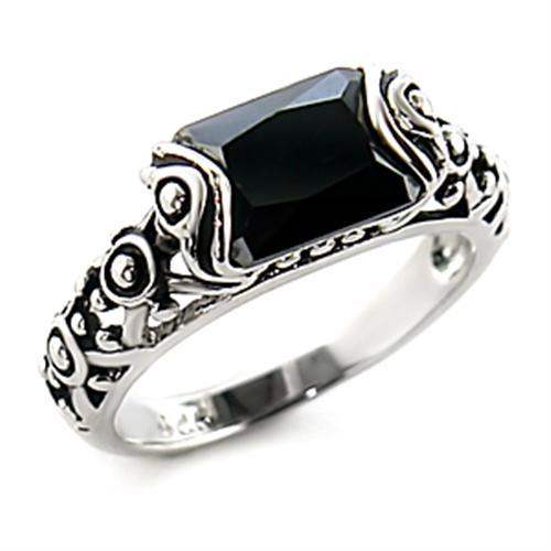 Alamode Rhodium Brass Ring with AAA Grade CZ in Jet - Alamode - Flyclothing LLC