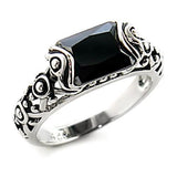 Alamode Rhodium Brass Ring with AAA Grade CZ in Jet - Alamode
